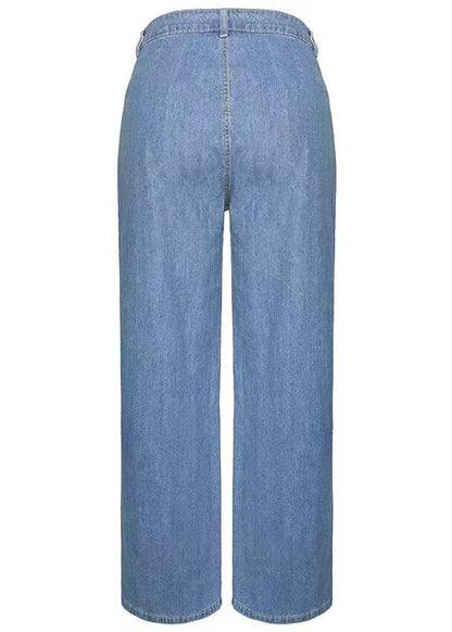 Casual Blue Pockets Denim Wide Leg Pants Spring