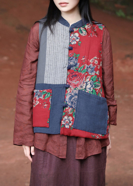 Casual Blue Pockets Patchwork Warm Fleece Waistcoat Sleeveless