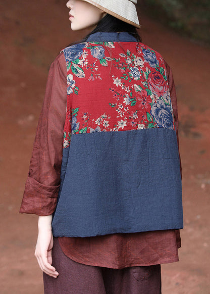 Casual Blue Pockets Patchwork Warm Fleece Waistcoat Sleeveless