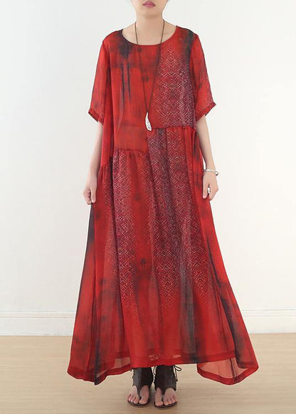 Casual Blue Print Chiffon Loose Spring Ankle Dress - SooLinen