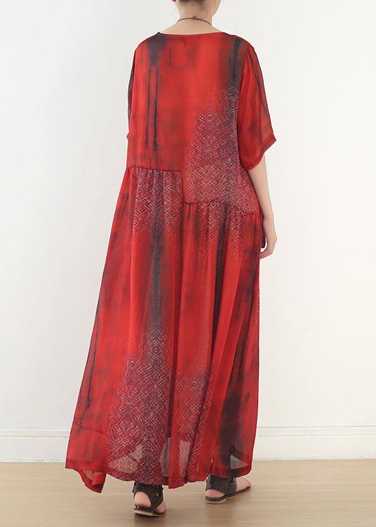 Casual Blue Print Chiffon Loose Spring Ankle Dress - SooLinen