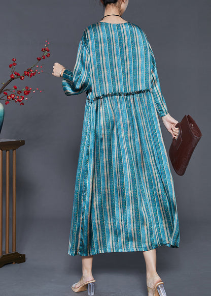Casual Blue Ruffled Striped Cotton Dress Spring