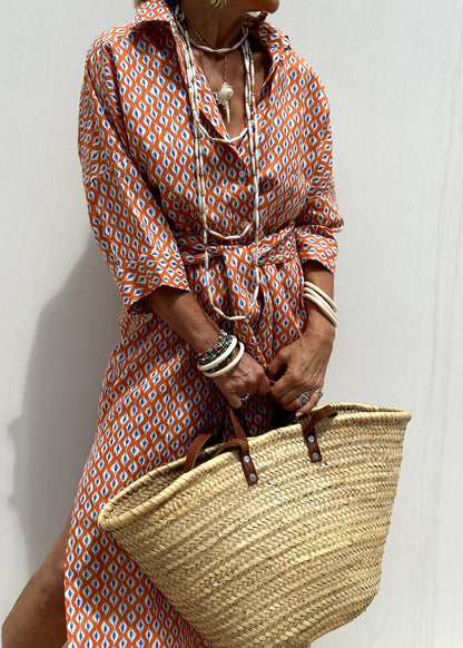 Casual Blue Striped Patchwork Side Open Long Shirts Dress Bracelet Sleeve