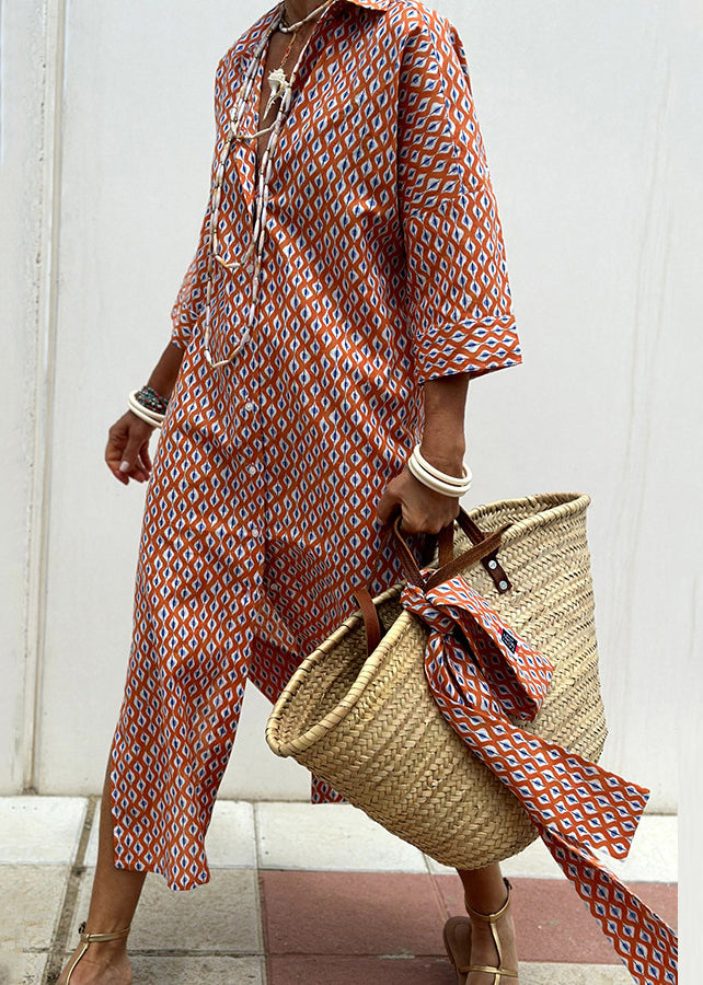 Casual Blue Striped Patchwork Side Open Long Shirts Dress Bracelet Sleeve