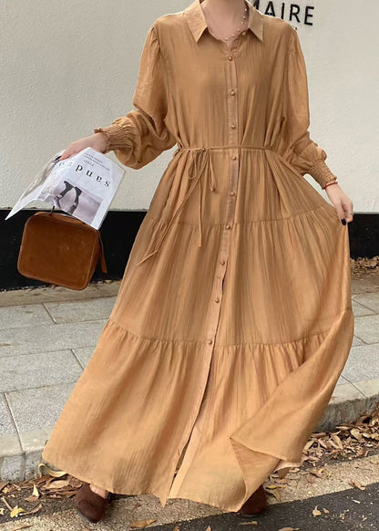 Casual Blue Tie Waist Exra Large Hem Cotton Shirt Dresses Fall