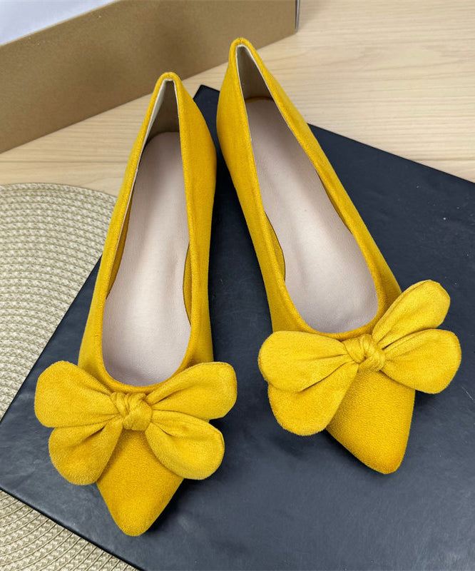 Casual Bow Splicing Flat Shoes For Women Yellow Suede