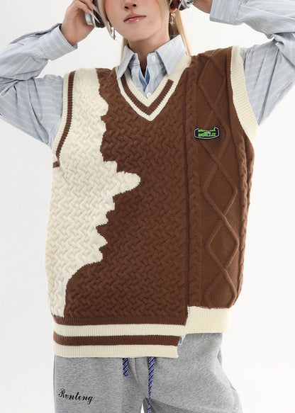 Casual Brown Asymmetrical Warm Knit Sweater Tops Winter