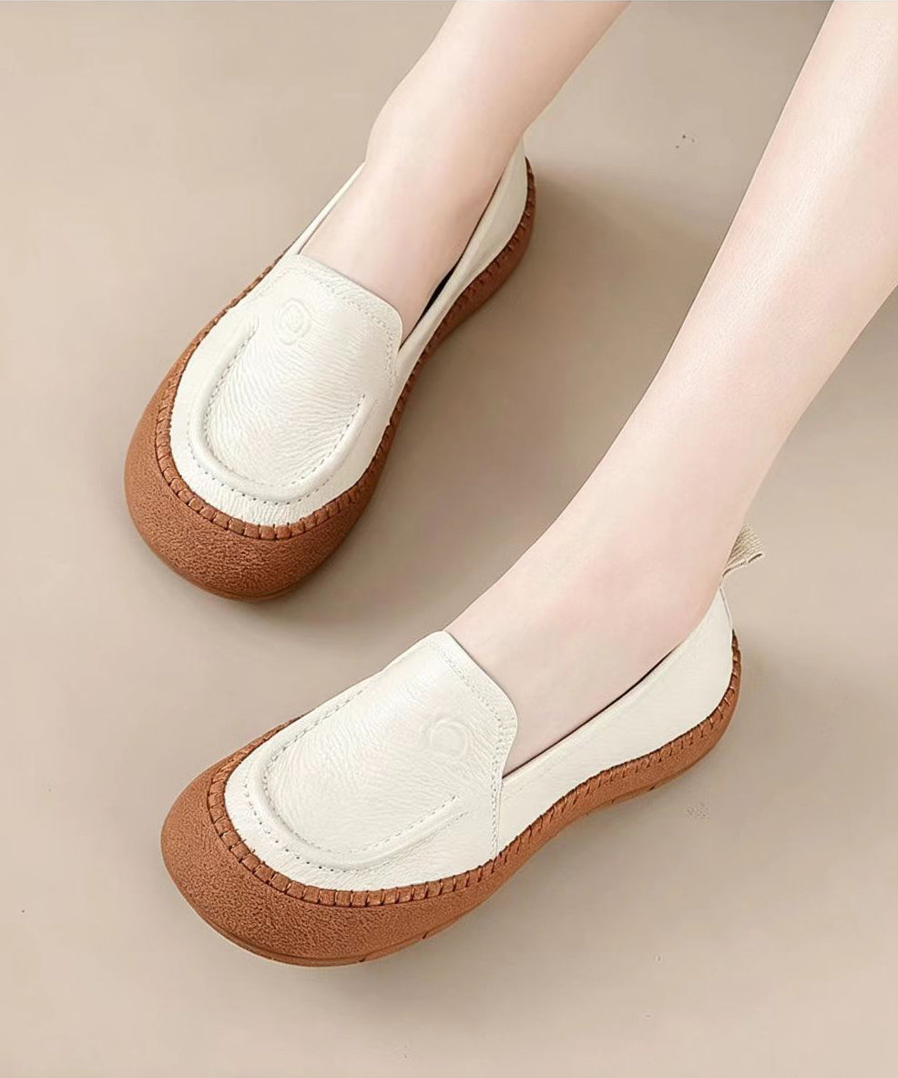 Casual Brown Embossed Floral Cowhide Leather Loafers