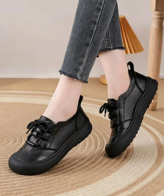 Casual Brown Lace Up Cowhide Leather Flat Shoes