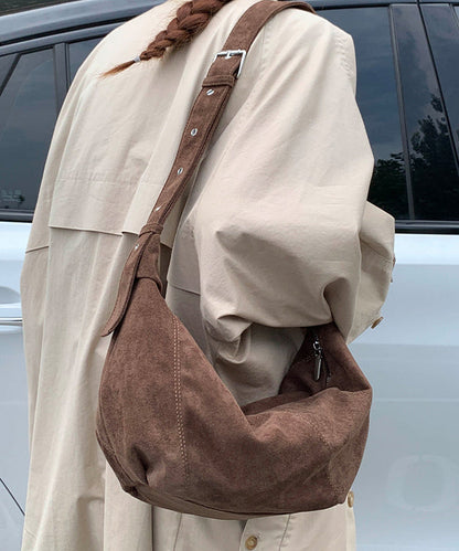 Casual Brown Solid Durable Suede Saddle Bag
