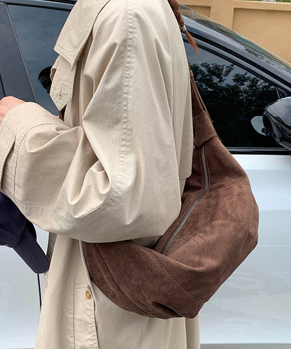 Casual Brown Solid Durable Suede Saddle Bag