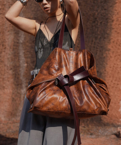 Casual Brown Tie Dye Large Capacity Faux Leather Satchel Handbag