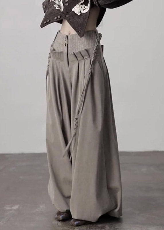 Casual Camel Pockets Wrinkled Patchwork High Waist Lantern Pants Fall