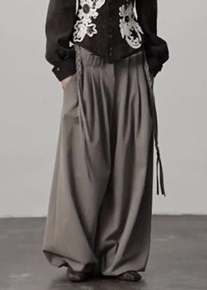 Casual Camel Pockets Wrinkled Patchwork High Waist Lantern Pants Fall