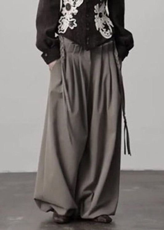 Casual Camel Pockets Wrinkled Patchwork High Waist Lantern Pants Fall