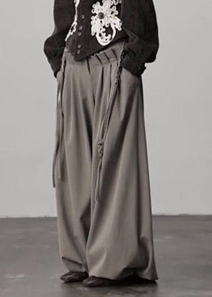 Casual Camel Pockets Wrinkled Patchwork High Waist Lantern Pants Fall