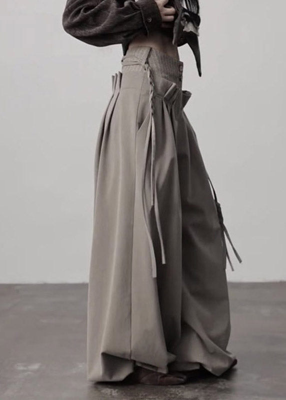 Casual Camel Pockets Wrinkled Patchwork High Waist Lantern Pants Fall