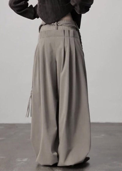Casual Camel Pockets Wrinkled Patchwork High Waist Lantern Pants Fall