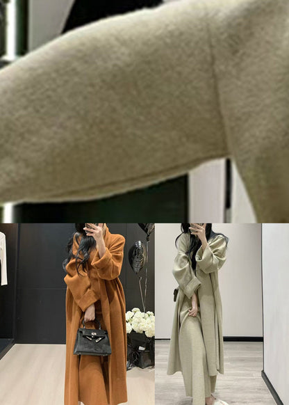 Casual Caramel V Neck Solid Knit Long Coats And Long Dress Two Pieces Set Fall
