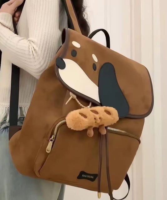 Casual Character Dogs Faux Suede Large Capacity Backpack Bag
