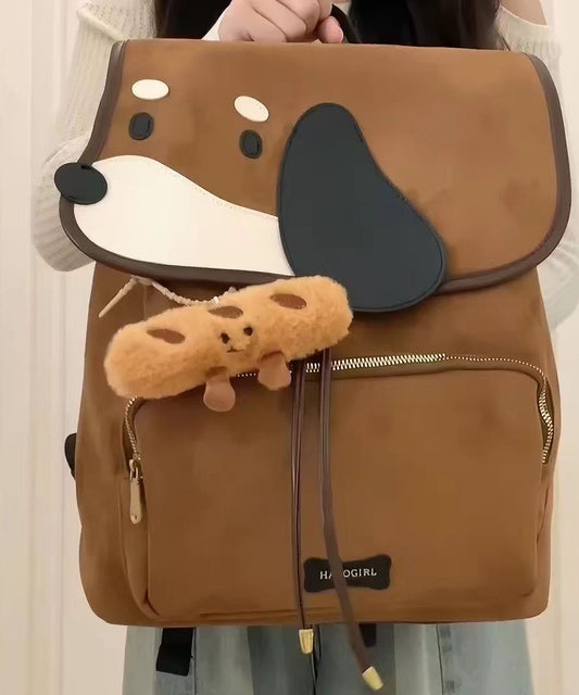 Casual Character Dogs Faux Suede Large Capacity Backpack Bag