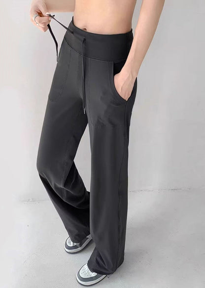 Casual Charcoal Grey Drawstring Draping Tennis Straight Pants