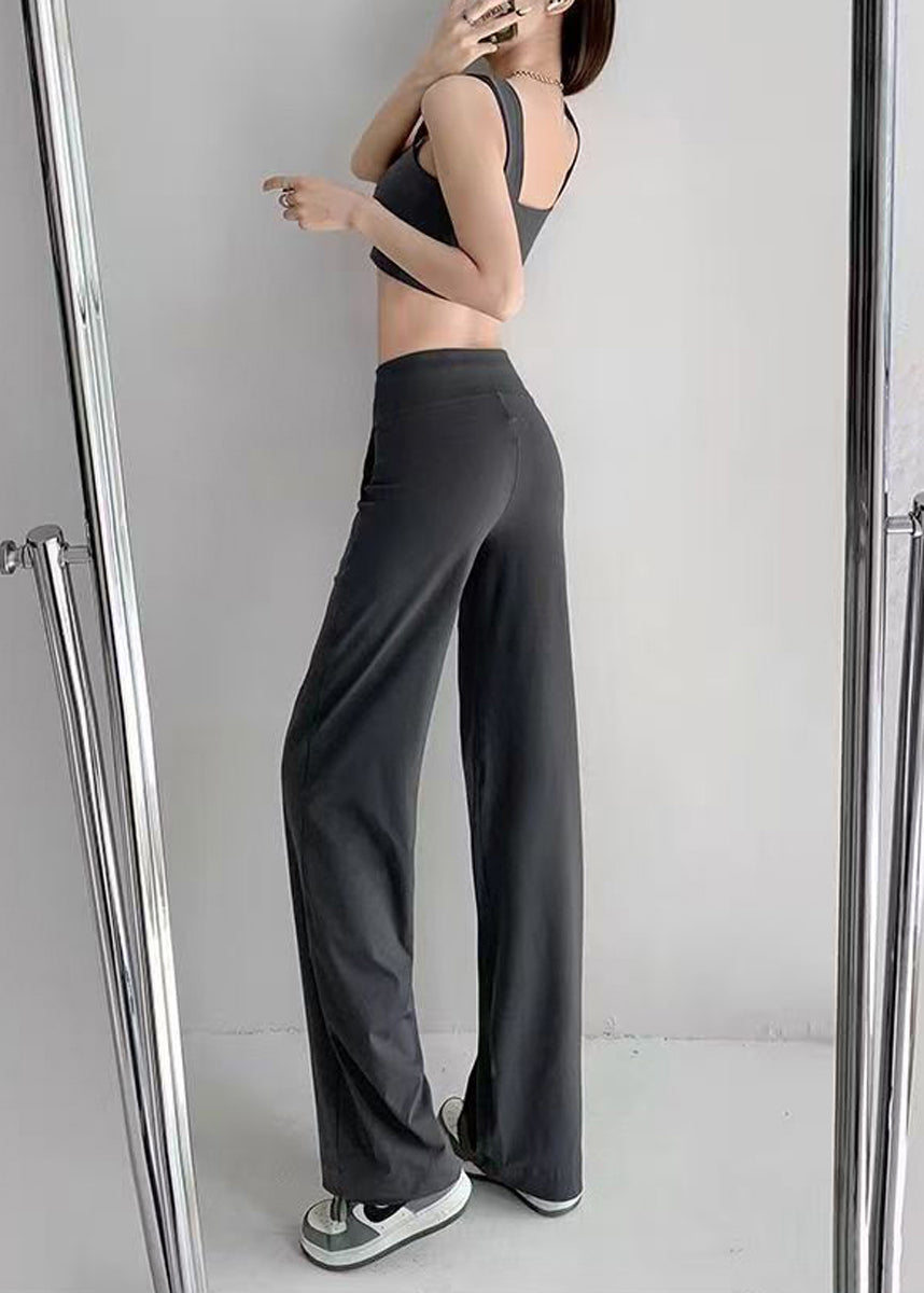 Casual Charcoal Grey Drawstring Draping Tennis Straight Pants