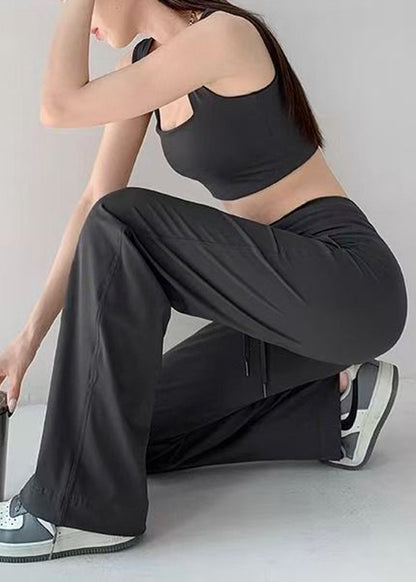 Casual Charcoal Grey Drawstring Draping Tennis Straight Pants