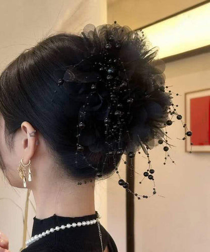 Casual Coffee Alloy Tulle Pearl Feather Tassel Hairpin