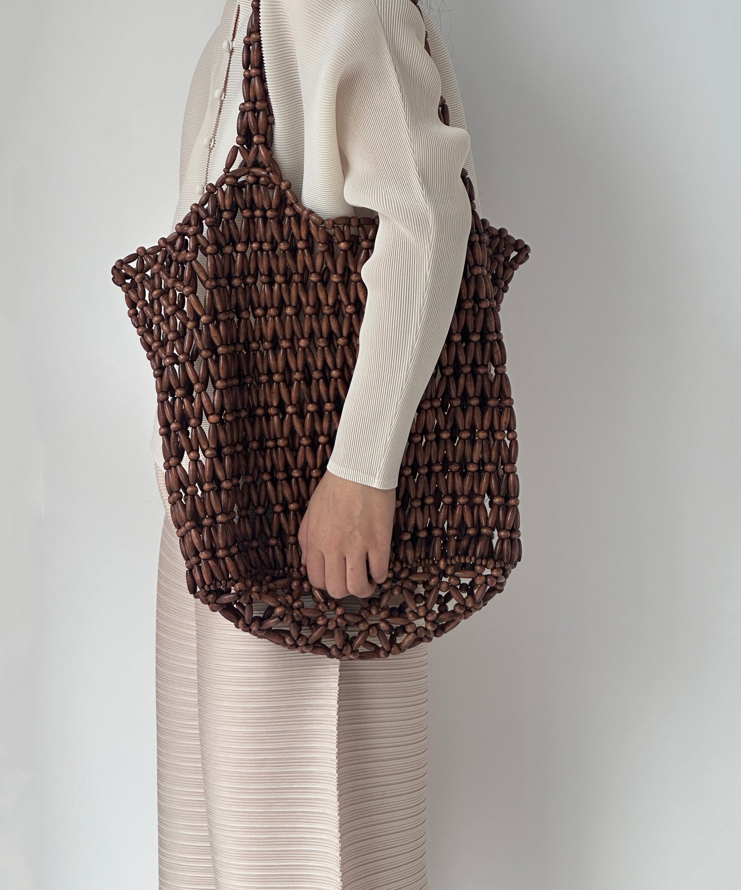Casual Coffee Beading Weave Cut Out Shoulder Bag
