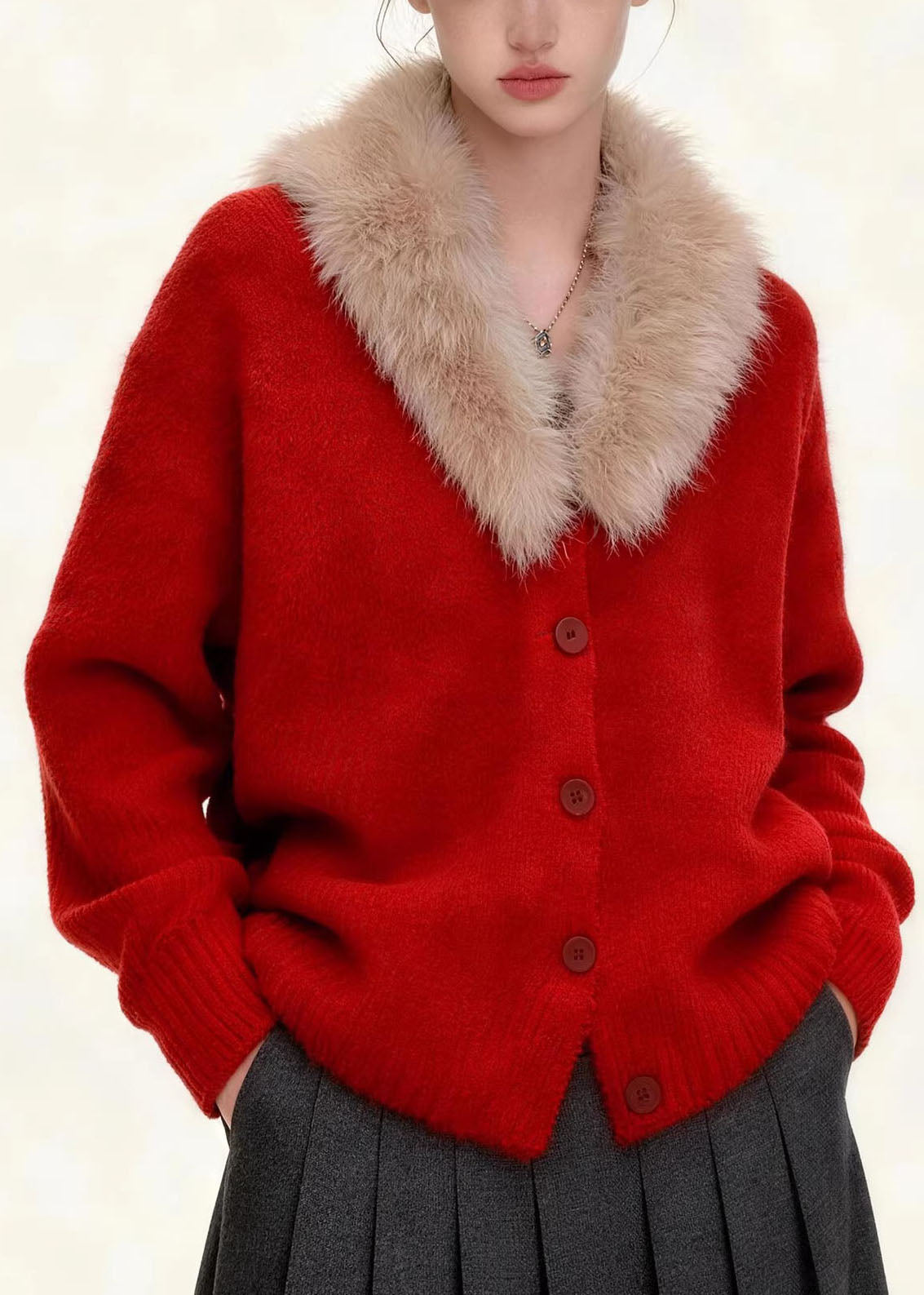 Casual Coffee Fur Collar Solid Cotton Knit Coats Fall