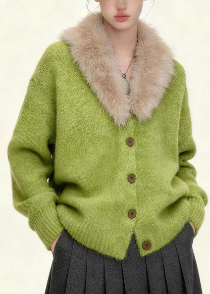 Casual Coffee Fur Collar Solid Cotton Knit Coats Fall