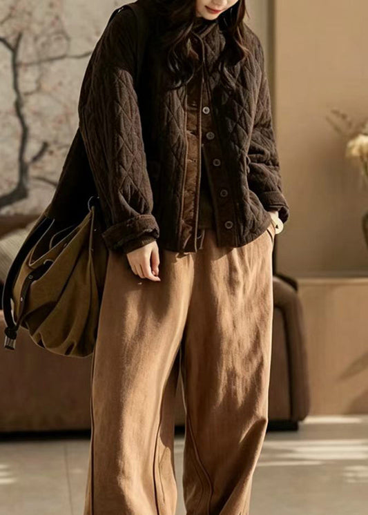 Casual Coffee O-Neck Cotton Filled Jackets Winter
