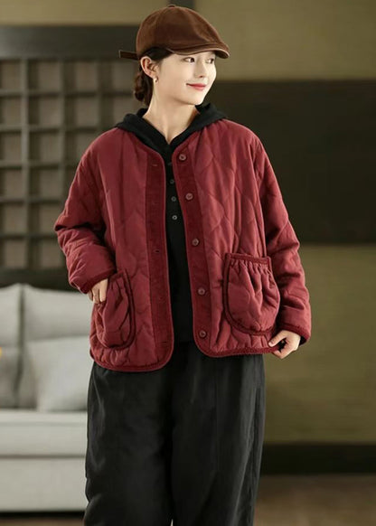 Casual Coffee Pockets Corduroy Patchwork Cotton Filled Jacket Winter