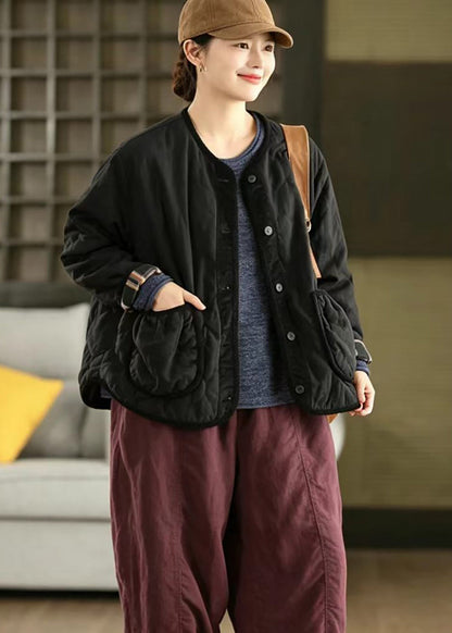 Casual Coffee Pockets Corduroy Patchwork Cotton Filled Jacket Winter