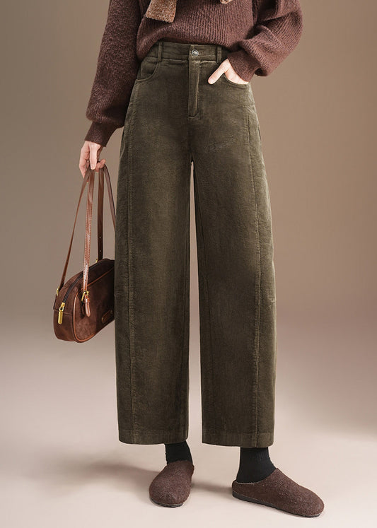 Casual Coffee Pockets High Waist Corduroy Straight Leg Pants Fall
