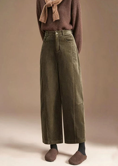 Casual Coffee Pockets High Waist Corduroy Straight Leg Pants Fall