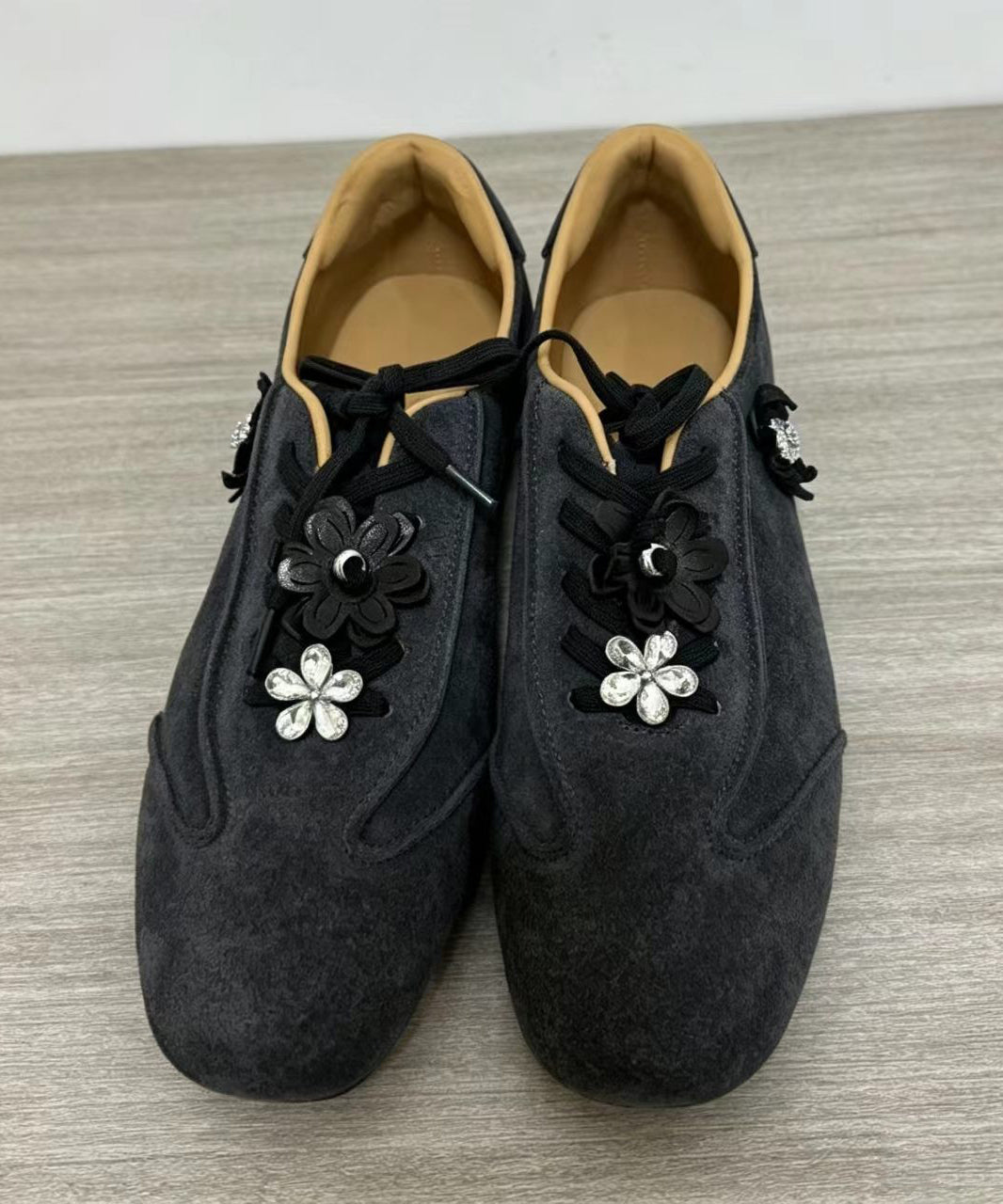 Casual Coffee Suede Floral Lace Up Flats Shoes