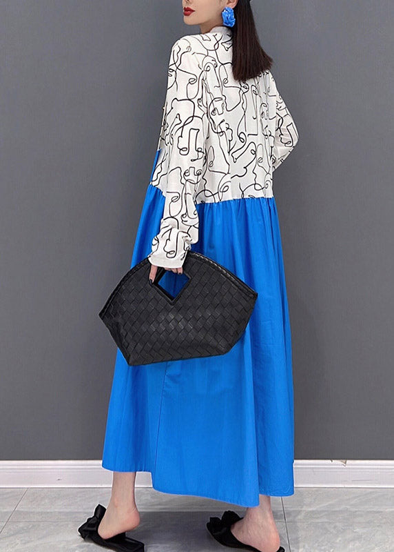 Casual Colorblock O-Neck Print Patchwork holiday Dress Long sleeve