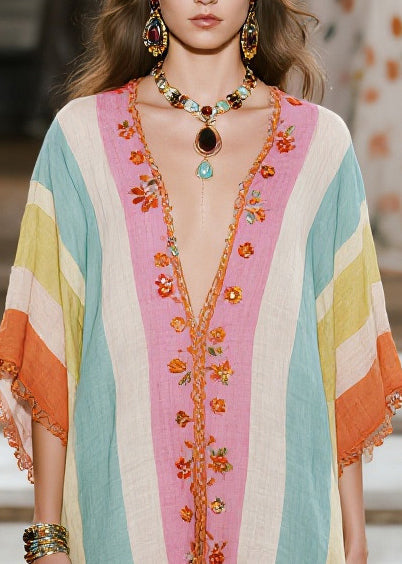 Casual Colorblock Oversized Lace Patchwork Cotton Vacation Dresses Summer