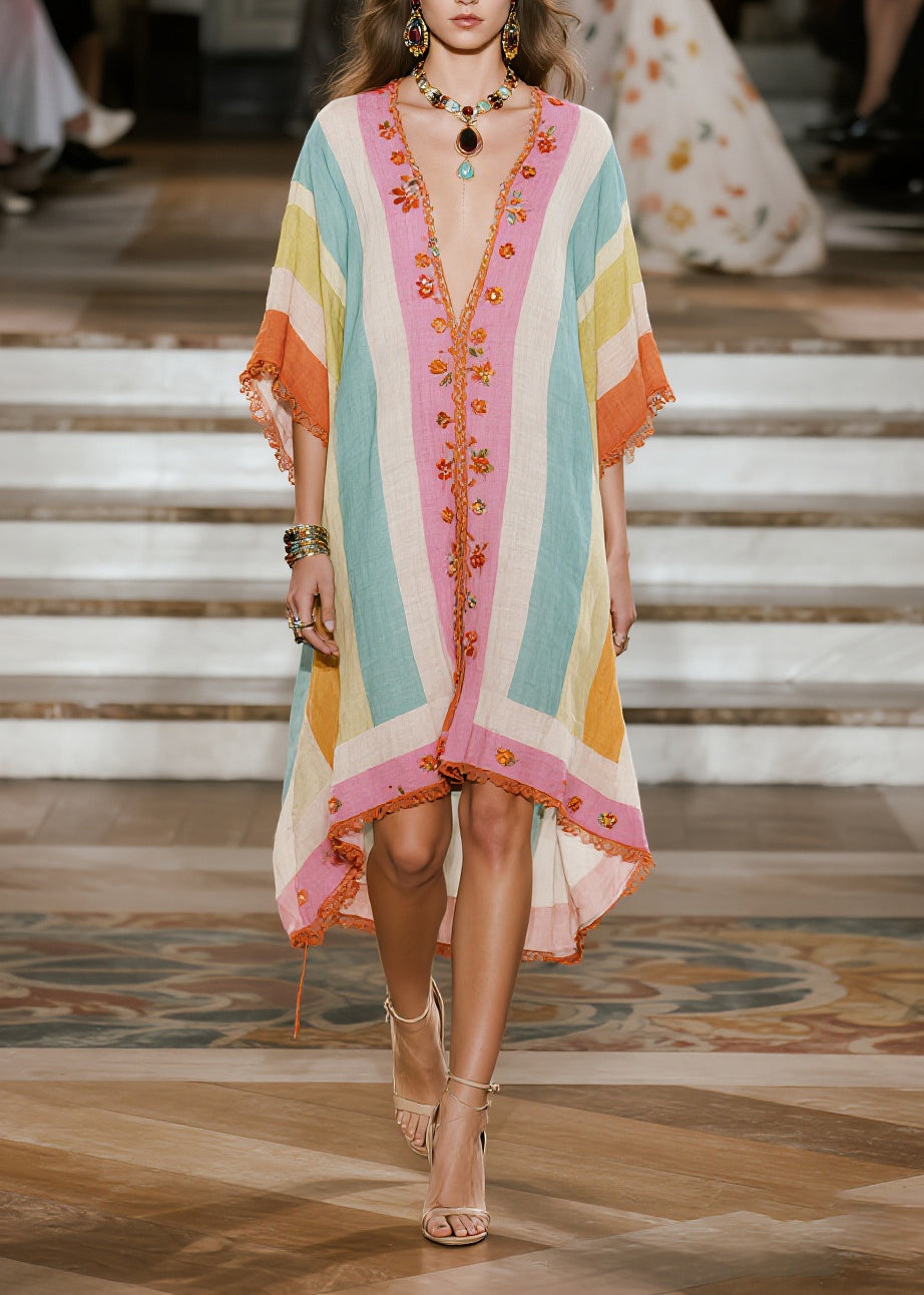 Casual Colorblock Oversized Lace Patchwork Cotton Vacation Dresses Summer