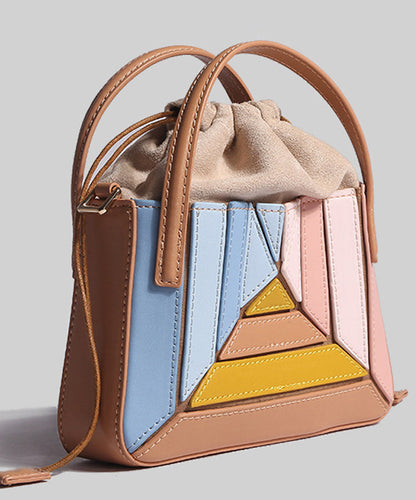 Casual Colorblock Striped Drawstring Faux Leather Versatile CrossBody Bag