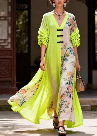 Casual Colorblock V Neck Print Maxi Dresses Fall