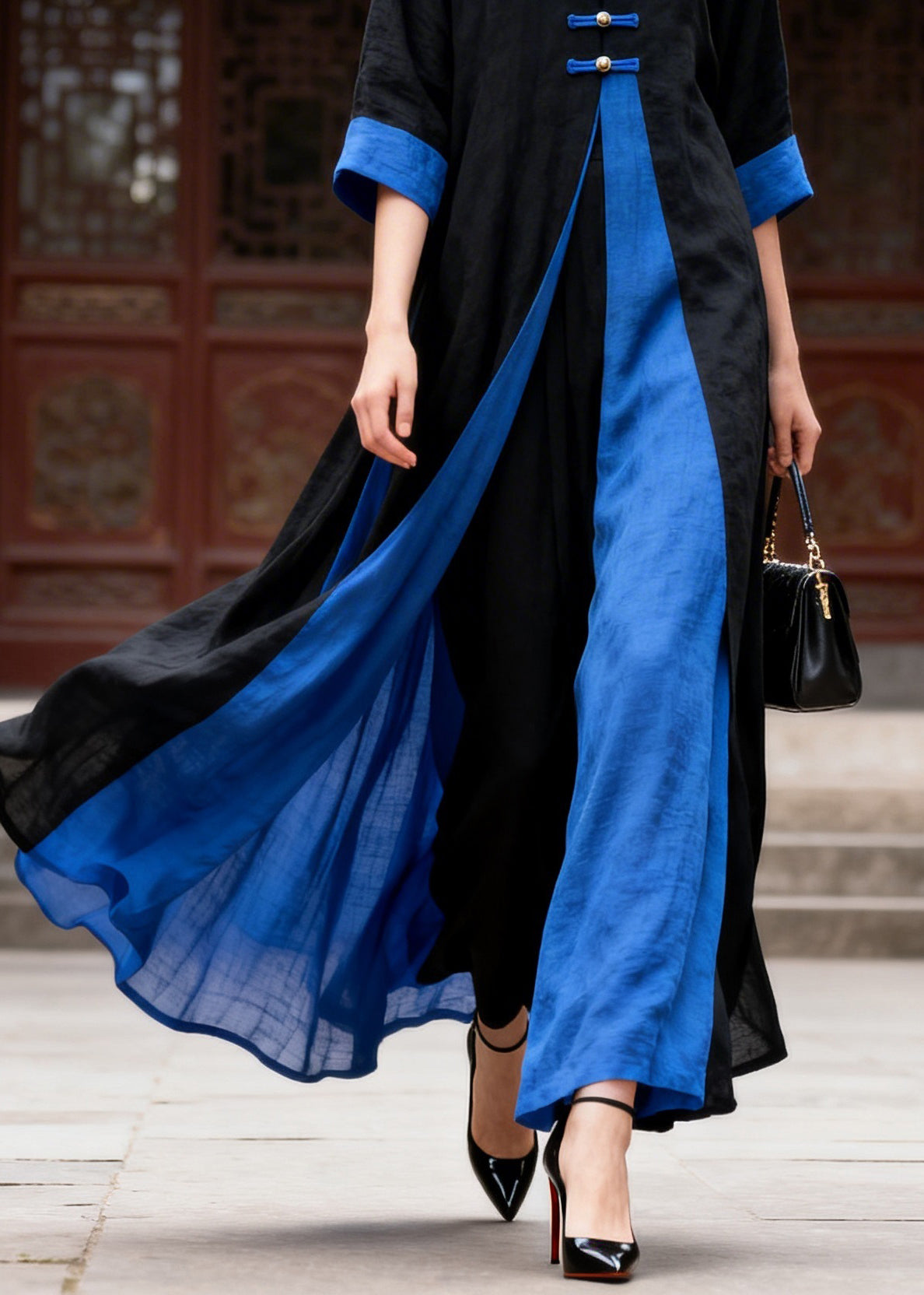 Casual Colorblock V Neck Solid Maxi Dress Summer