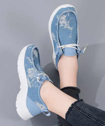 Casual Comfy Blue Denim Fabric Flat Shoes Lace Up