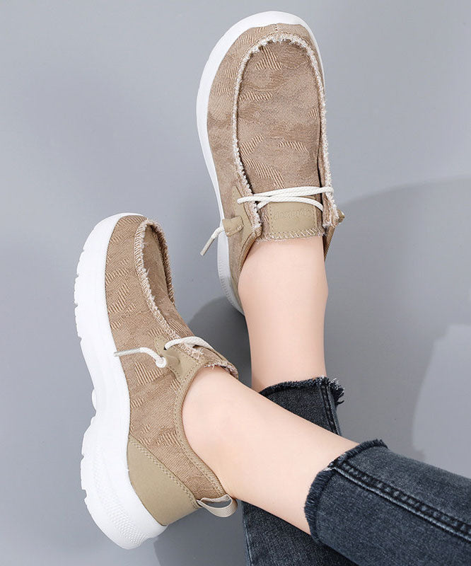 Casual Comfy Blue Denim Fabric Flat Shoes Lace Up