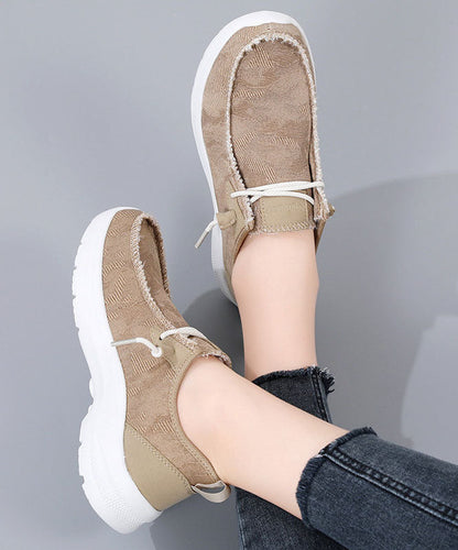 Casual Comfy Blue Denim Fabric Flat Shoes Lace Up