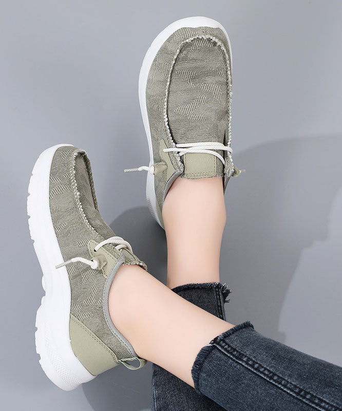 Casual Comfy Blue Denim Fabric Flat Shoes Lace Up