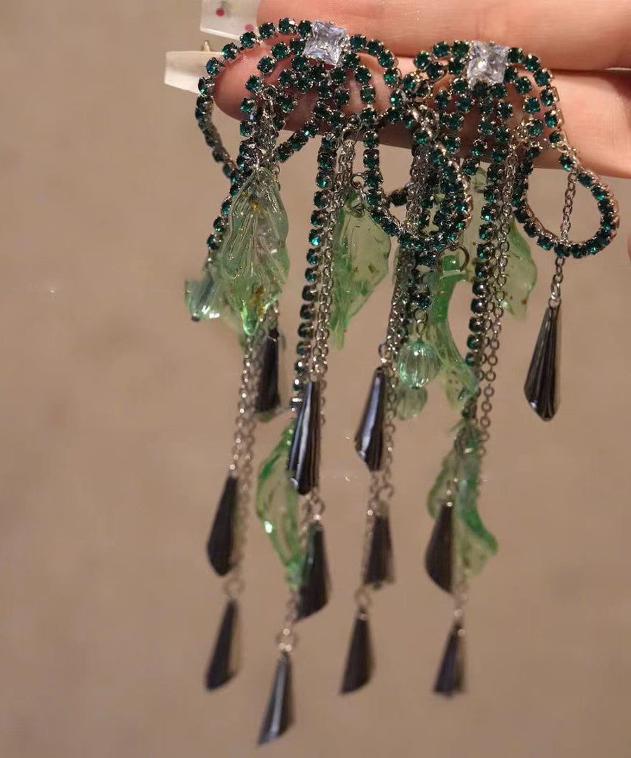 Casual Copper Acrylic Zircon Tassel Drop Earrings