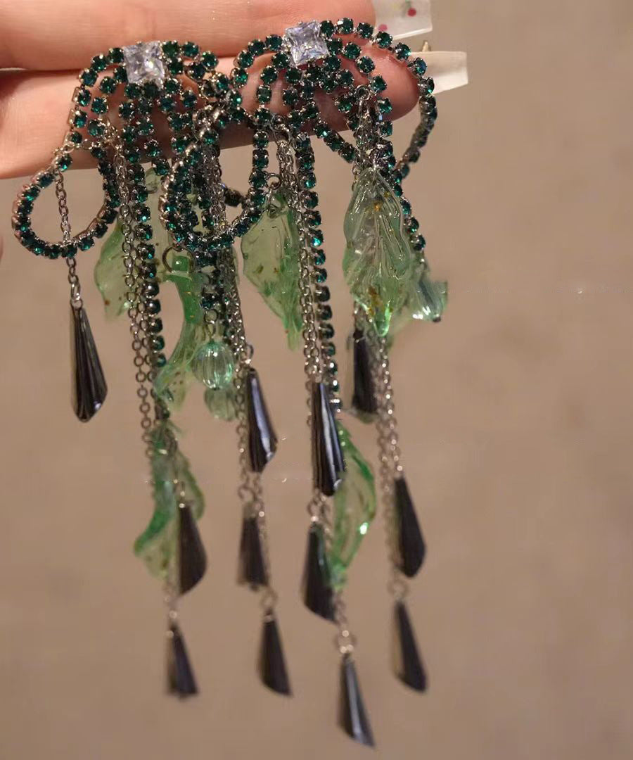Casual Copper Acrylic Zircon Tassel Drop Earrings